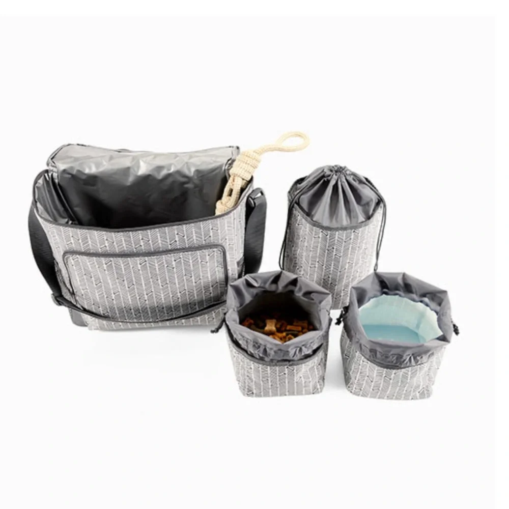 Gray HerringBONE Pet Carrier Set with Pet Business Bag